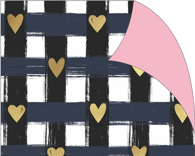 Wrap (Folded): Black Gingham Gold Hearts