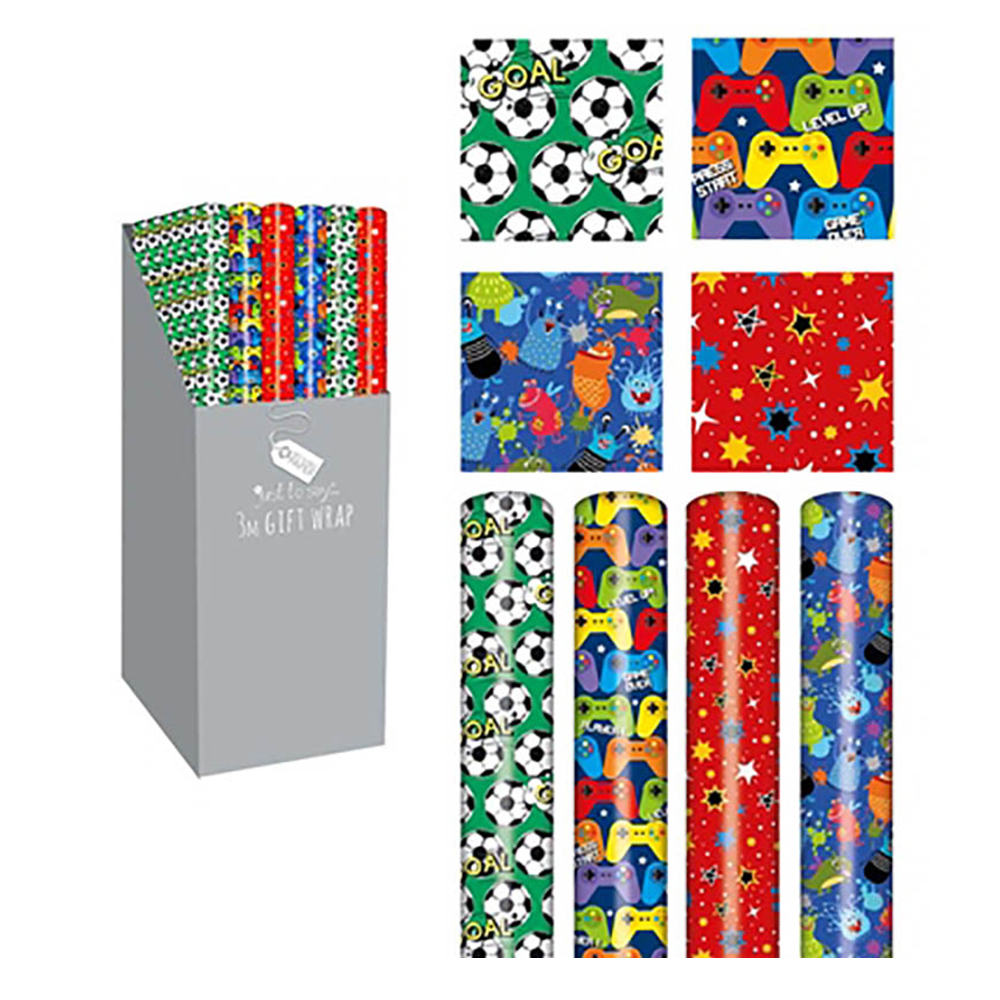 Roll Wrap (3M): Boys 4 Assorted Designs