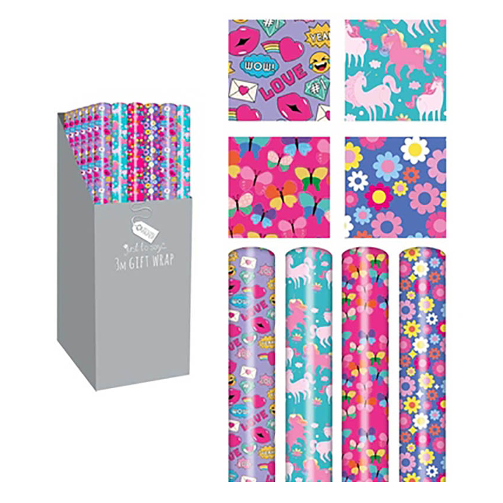 Roll Wrap (3M): Girls 4 Assorted Designs