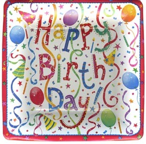 Paper Plate Pack - Salad & Dessert Plate Happy Birthday Sq