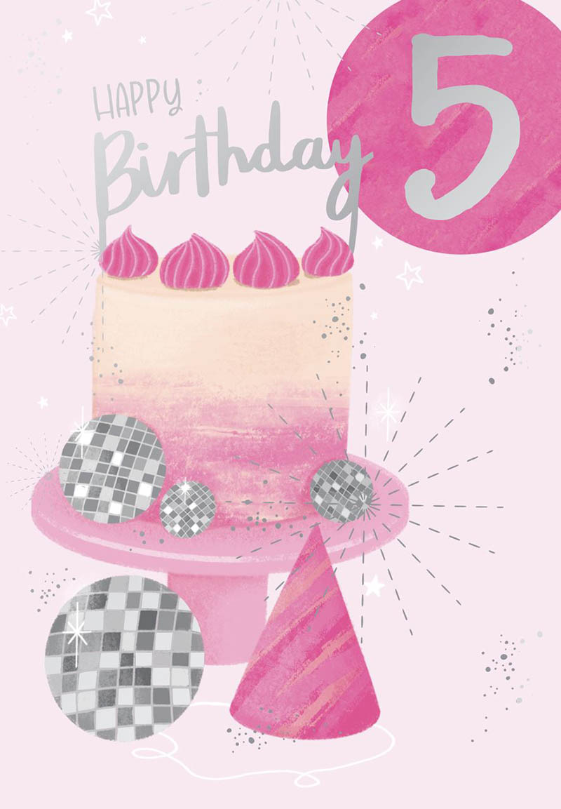 Bday Age 5 F Pink Cake Disco