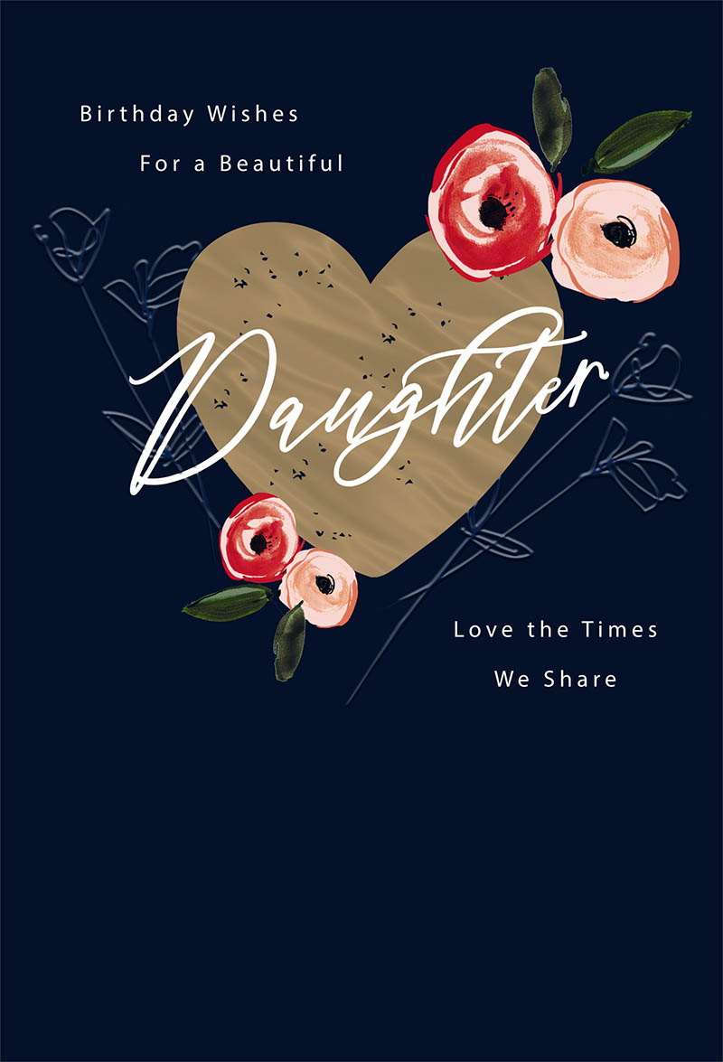 Dau Bday Gold Heart Floral