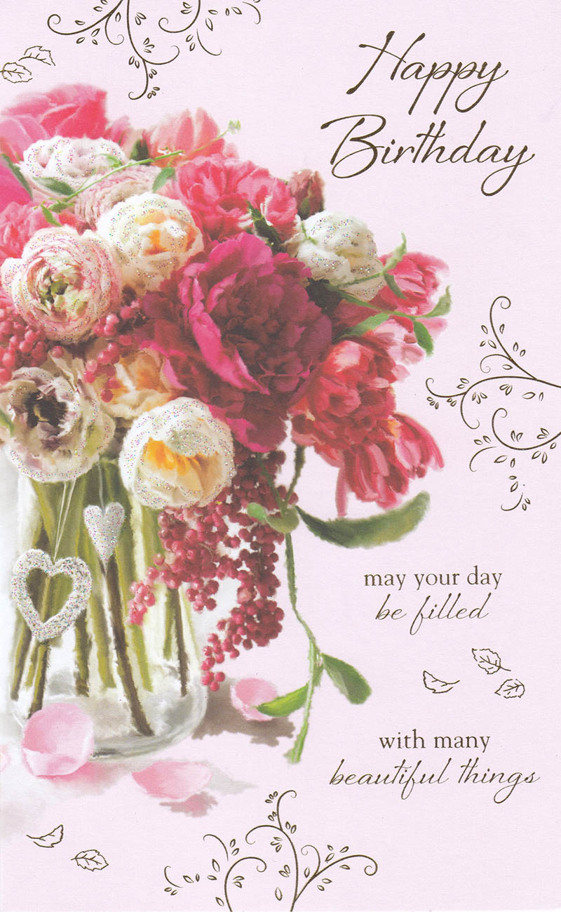 Fem Bday Vase Pink Flowe ^