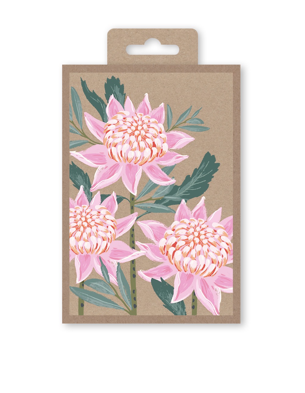 Notecards Pink Waratah On Kraft
