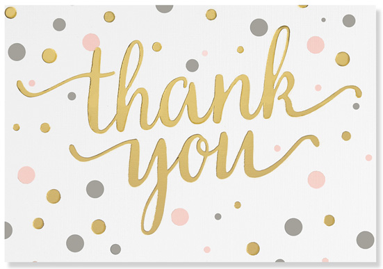 Thank You Notecard Pink Gold Dots