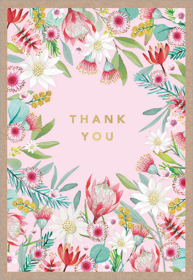Thank You Notecards Botanic On Pink Thank You