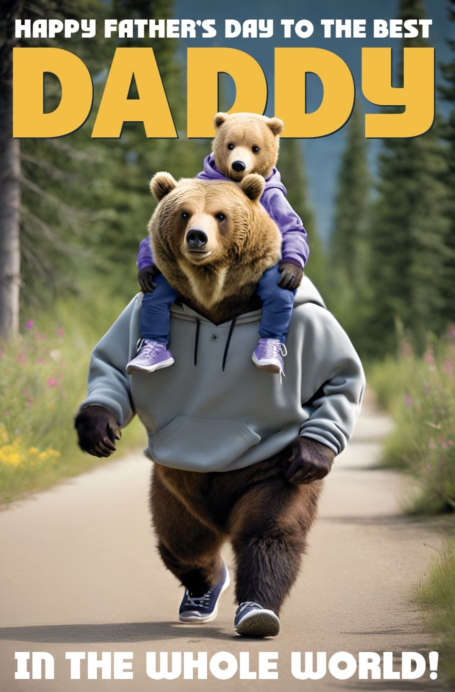 Father's Day Daddy Bear On Bear Shoulders Walking