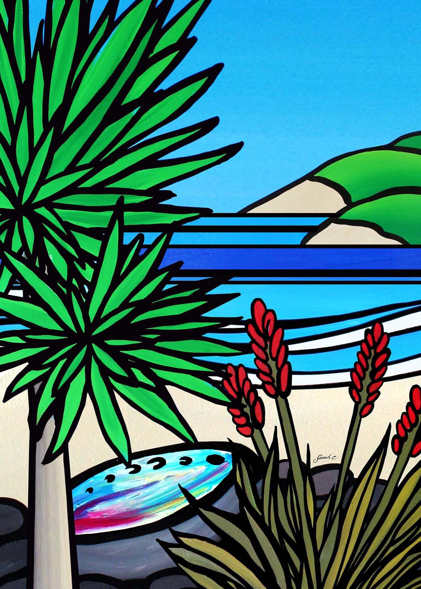 Sarah C: Cabbage Tree, Paua and Flax