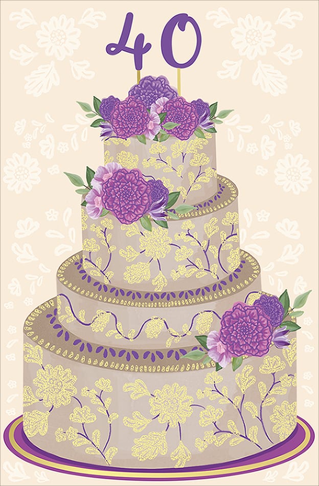 Bday 40Th Purple Floral Cake