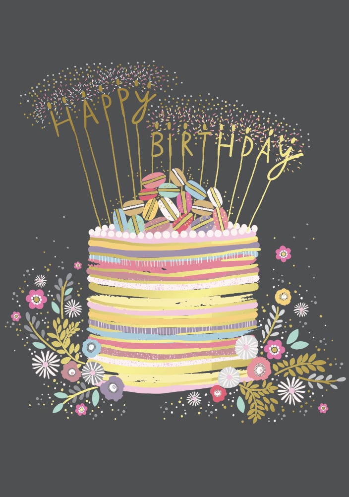 Bday Female Macaron Cake With Sparklers