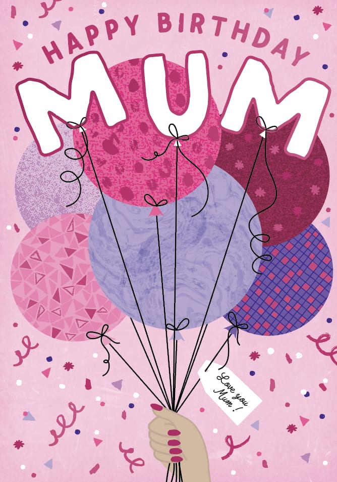 Bday Mum Holding Mum Balloons