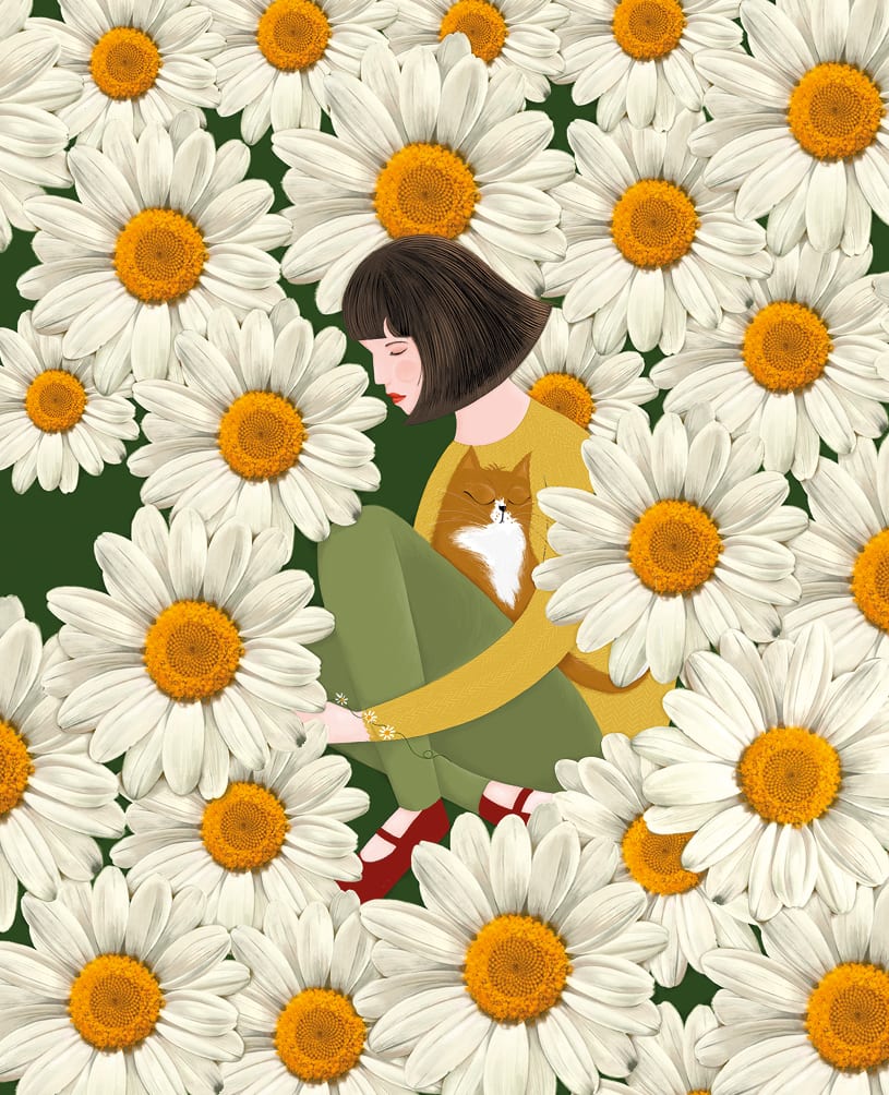 Agnes: Woman & Cat Among Daisies