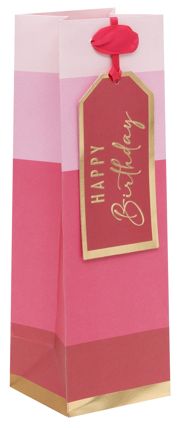 Gift Bag (Bottle): Happy Bday Stripe Pink