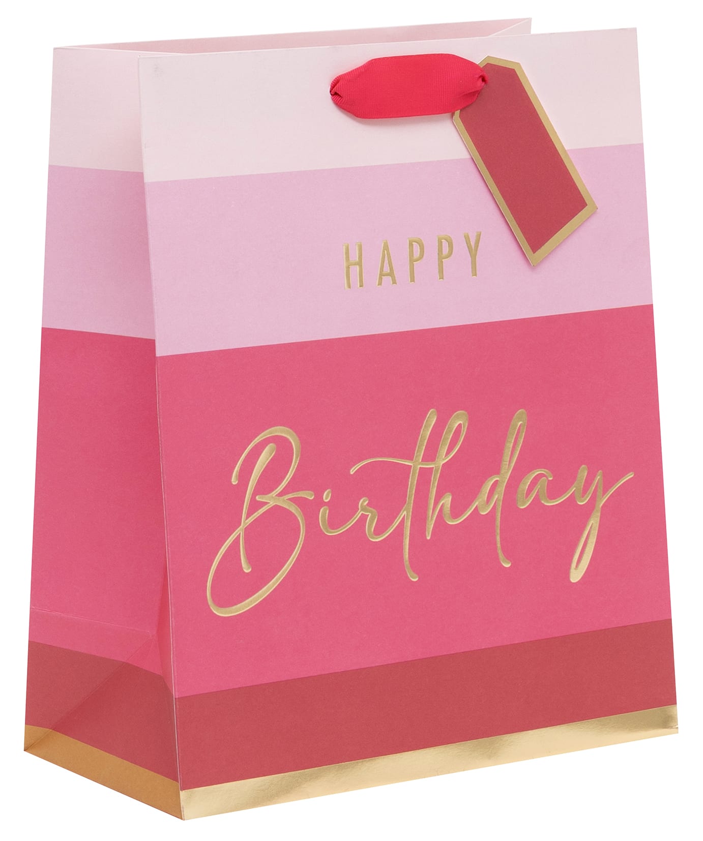 Gift Bag (Large): Happy Bday Stripe Pink