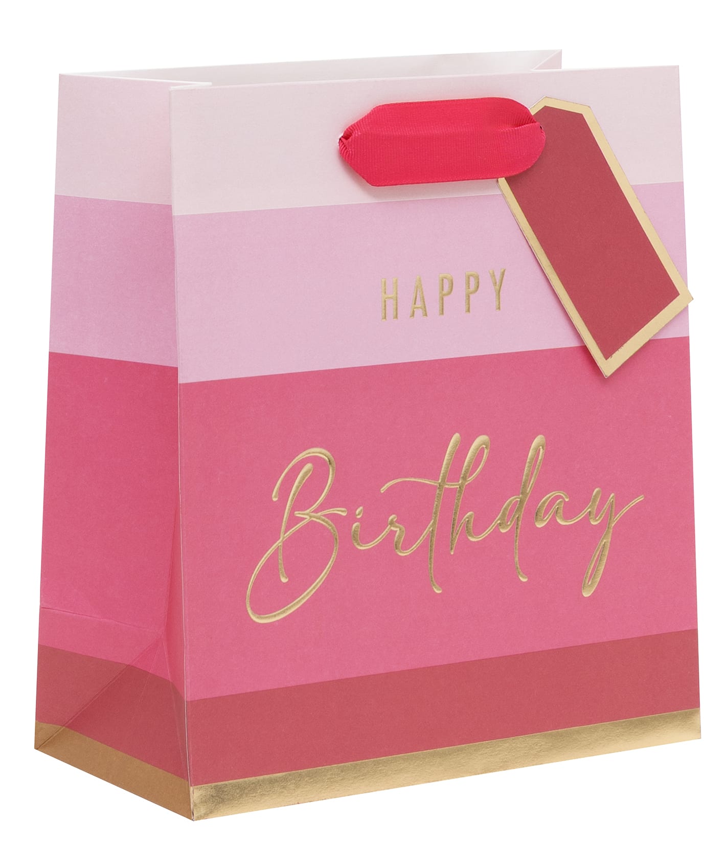 Gift Bag (Medium):Happy Bday Stripe Pink