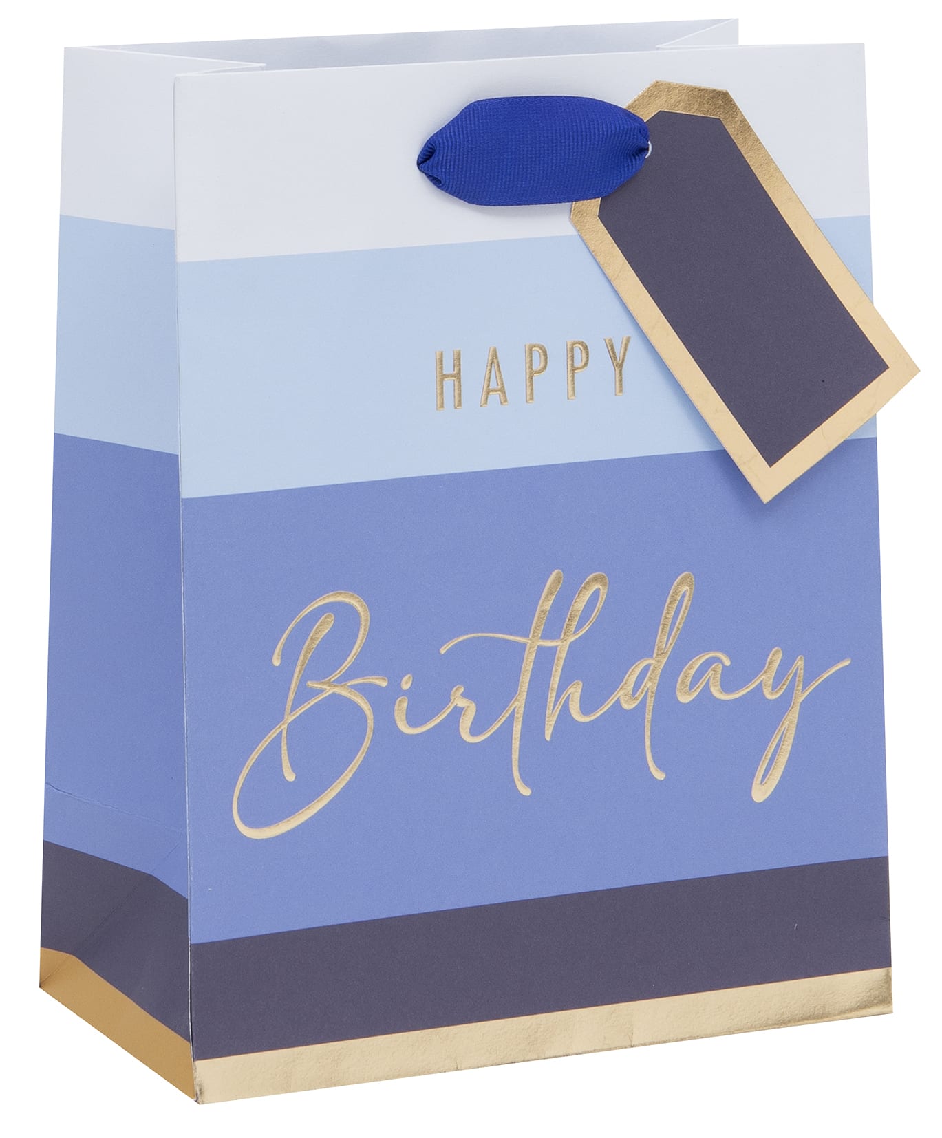 Gift Bag (Medium):Happy Bday Stripe Blue