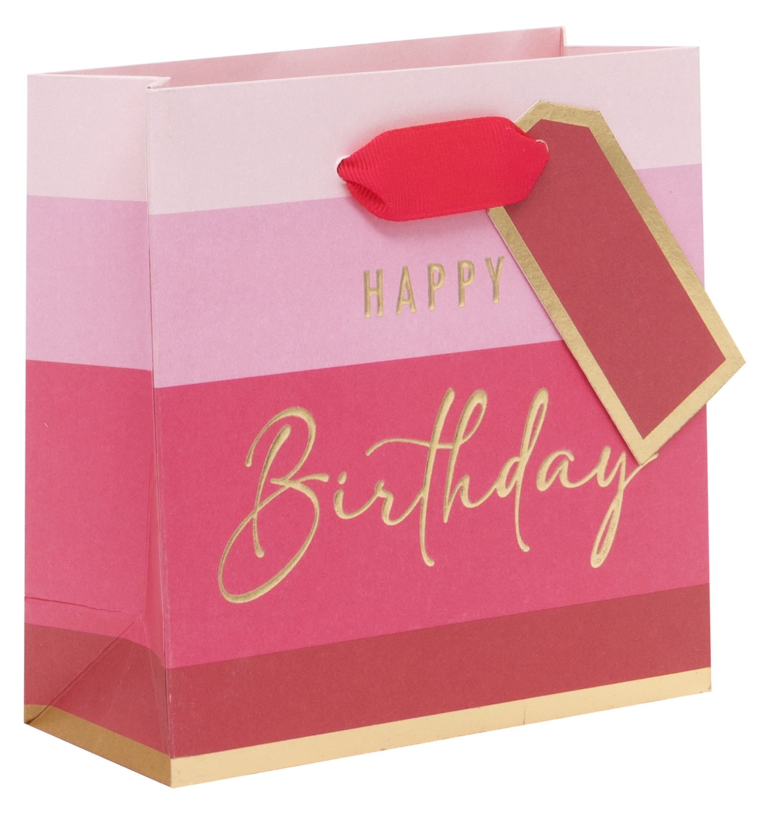 Gift Bag (Small): Happy Bday Stripe Pink