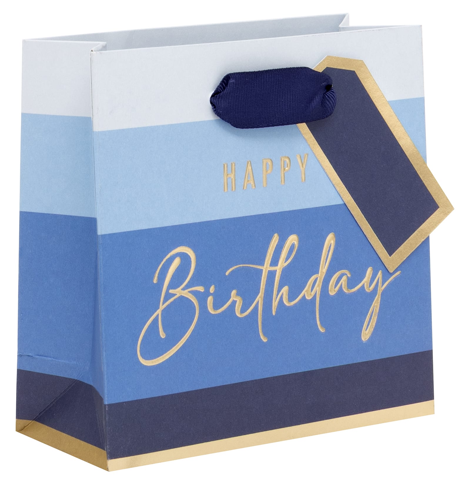 Gift Bag (Small): Happy Bday Stripe Blue