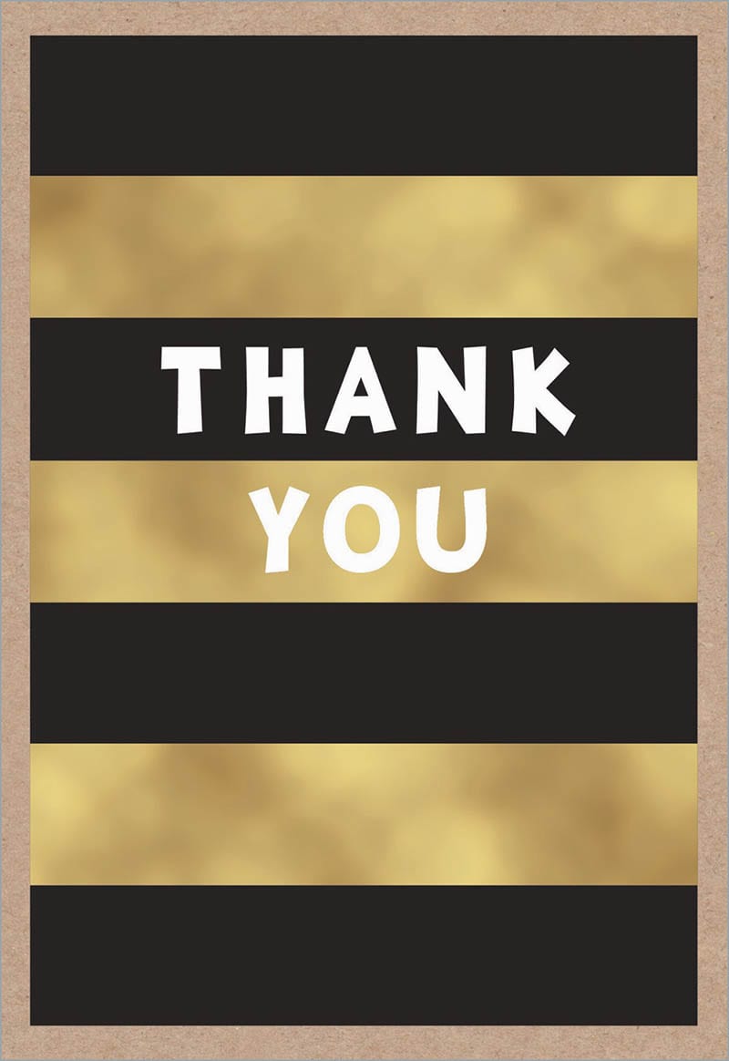 Thank You Notecards: Blck Gld Stripe